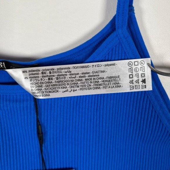 NWT ZARA‎ Ribbed Pull on Stretch Blue Romper Scoop Neck Sleeveless 1014/324 M-L - Picture 12 of 12